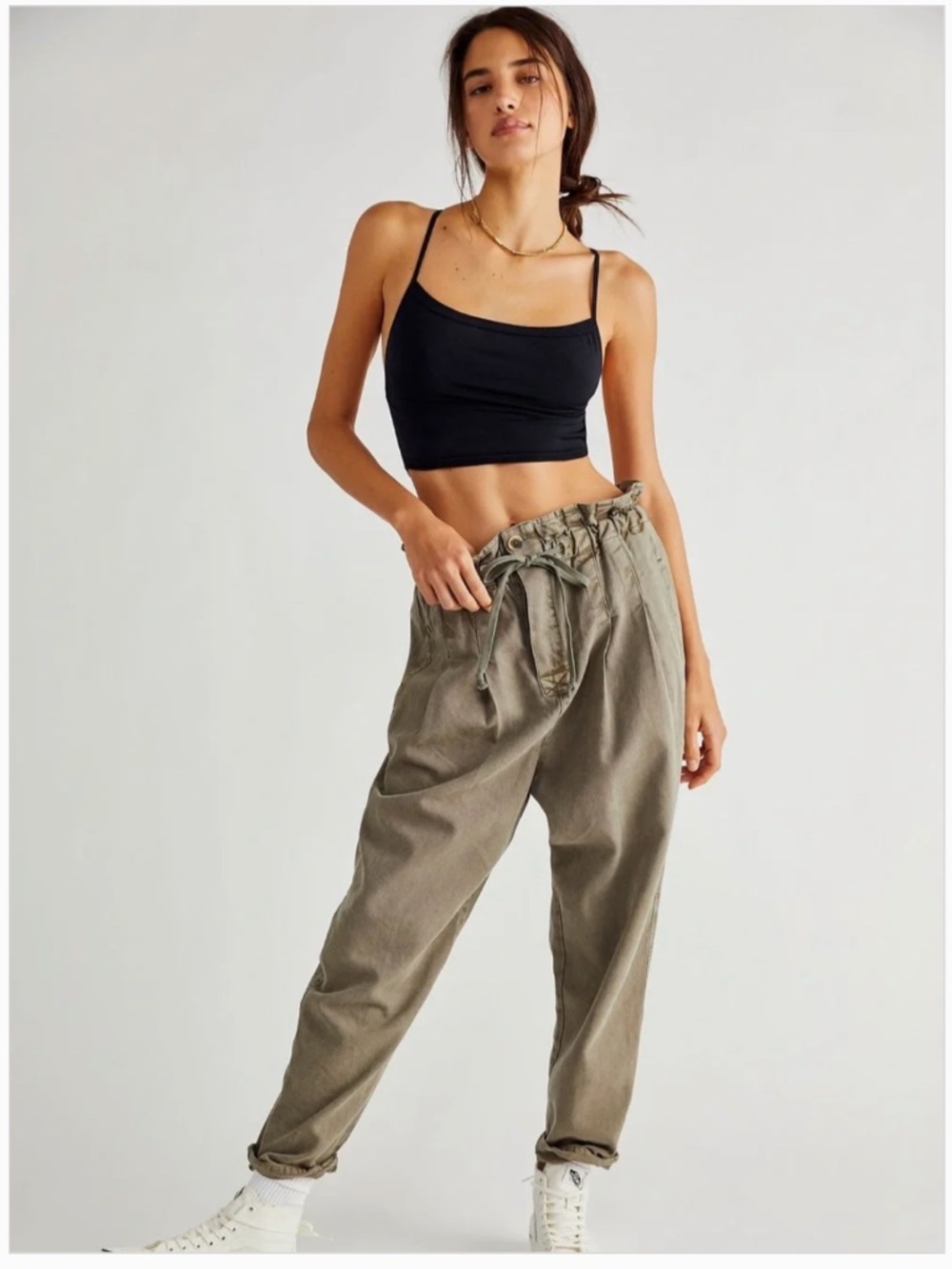 Free People Margate Pleated Trouser Paperbag Tie Waist Pants US Size S